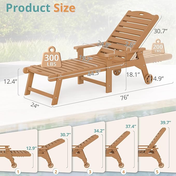 LUE BONA Lounge Chair Outdoor, HDPS Chaise Lounge Outdoor