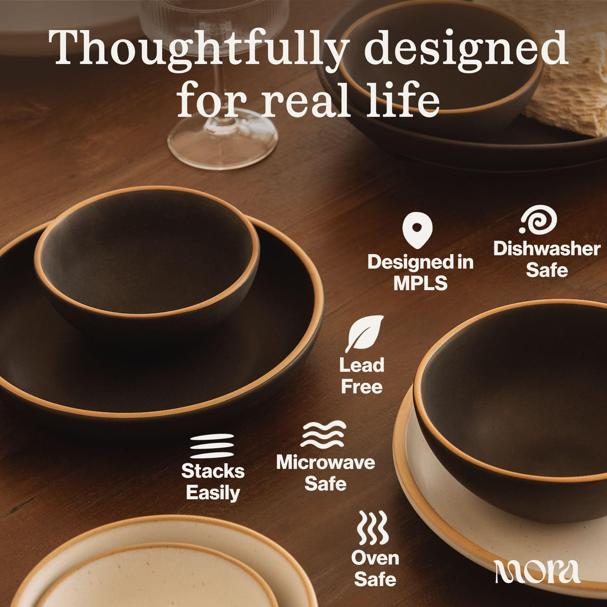 MORA Medium Bowls Set of 4, 28oz Ceramic Pottery Everyday Bowls - Microwave, Oven and Dishwasher Safe - Terracotta