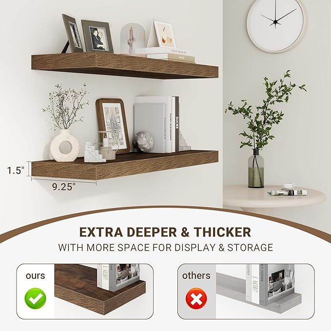 Acovy 16 Inch Floating Shelves, Wooden Shelves
