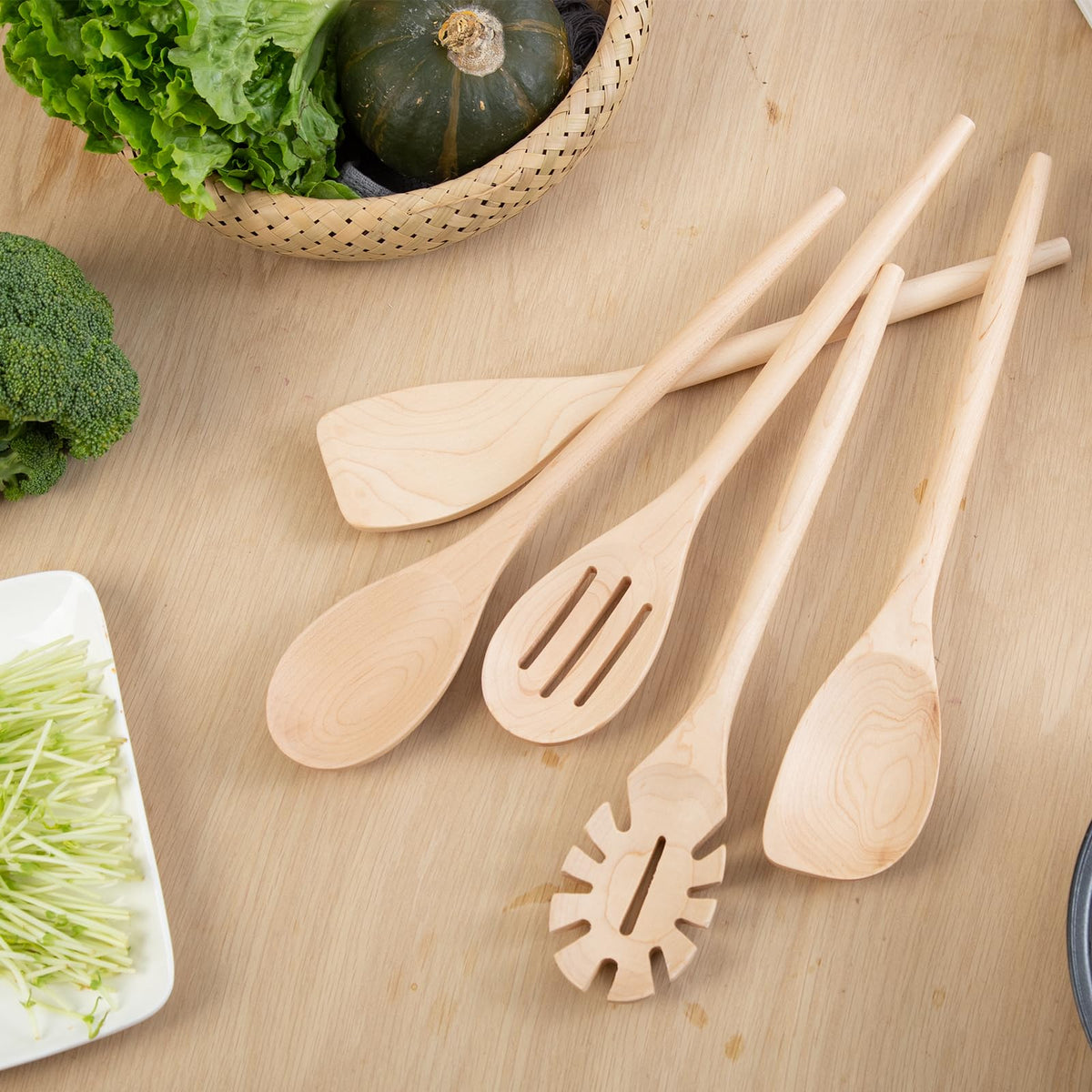 2PCS Wooden Cooking Spoons, 14 Inch Maple Wooden Spoons for Cooking or Mixing Salad, Wooden Spoons Cooking for Stirring Sauce Soup Nonstick Spoon Kitchen Serving Utensil Long Handle with Smooth Finish