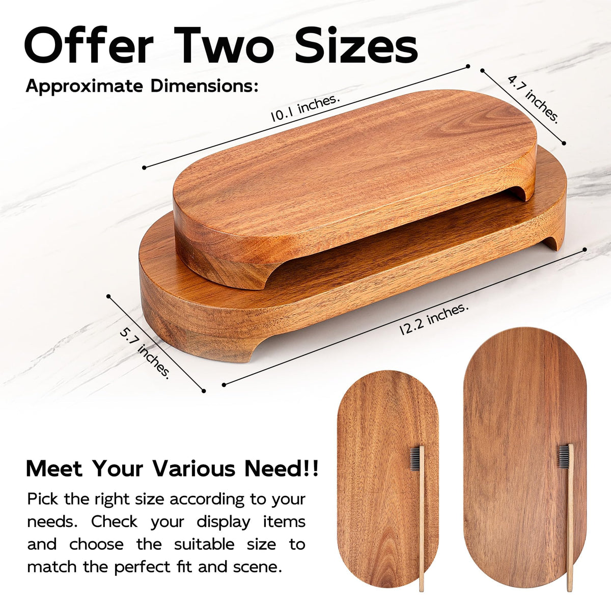 CAMLOT Acacia Wood Risers for Decor Display, Bathroom Counter Decorative Tray, Soap Dish Risers, Pedestal Stand for Bottles,Candle,Plant, Counter Decor for Vanity. (Brown Acacia)