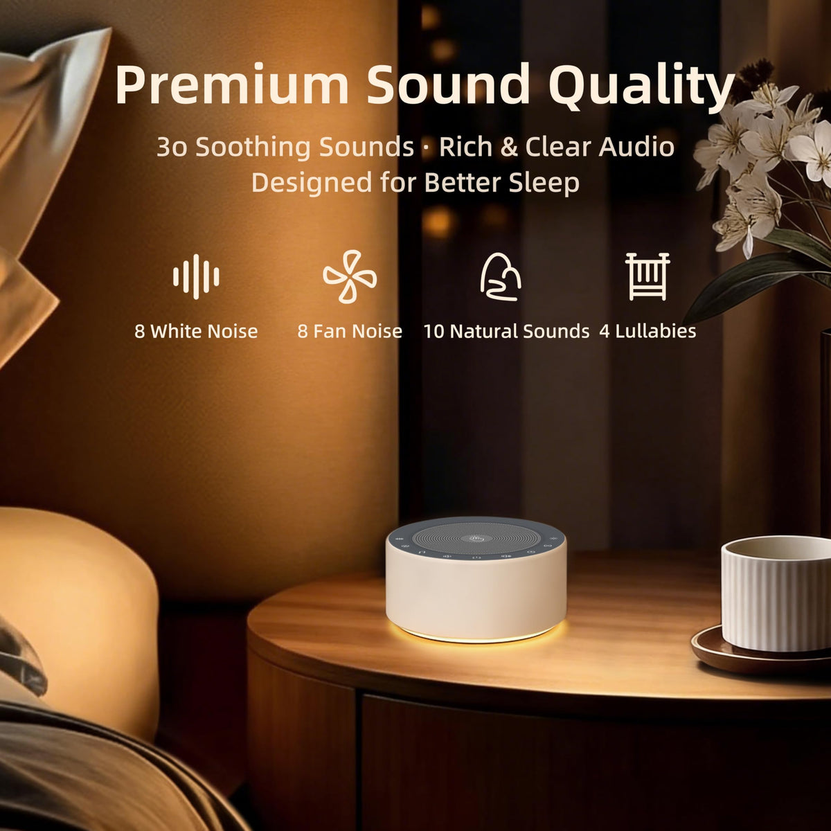 Kipcush White Noise Machine for Baby & Adults, 30 Soothing Sounds, Soft Non-Glare Nursery Lamp, 8 Color Night Lights, Memory Function (Angel V1 White, Standard)
