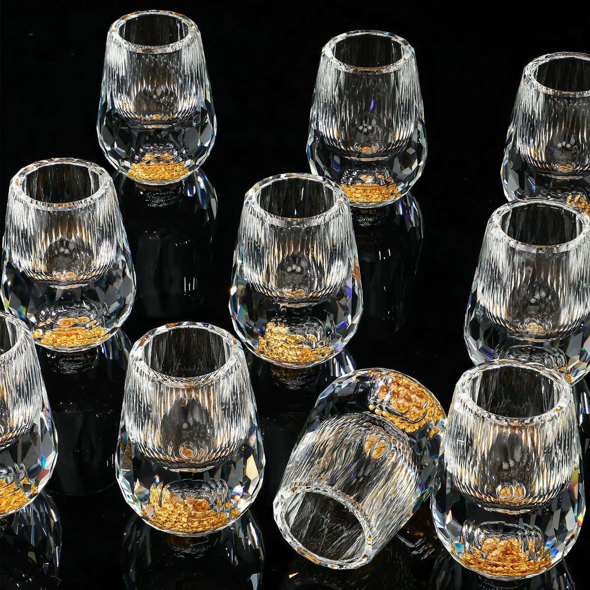 Skybooly 12 Pcs Small Crystal Shot Glasses with 24k Gold Leaf Flakes - Mini Diamond Tequila Whiskey Shot Glasses Set Luxury Drinking Glassware for Party Bar Decor Collection Gift(Medium,0.5 oz)