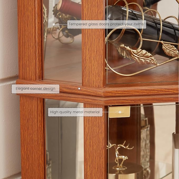 Corner Curio Cabinet, Light Bulb Inclued, Wine Bar China Cabinet
