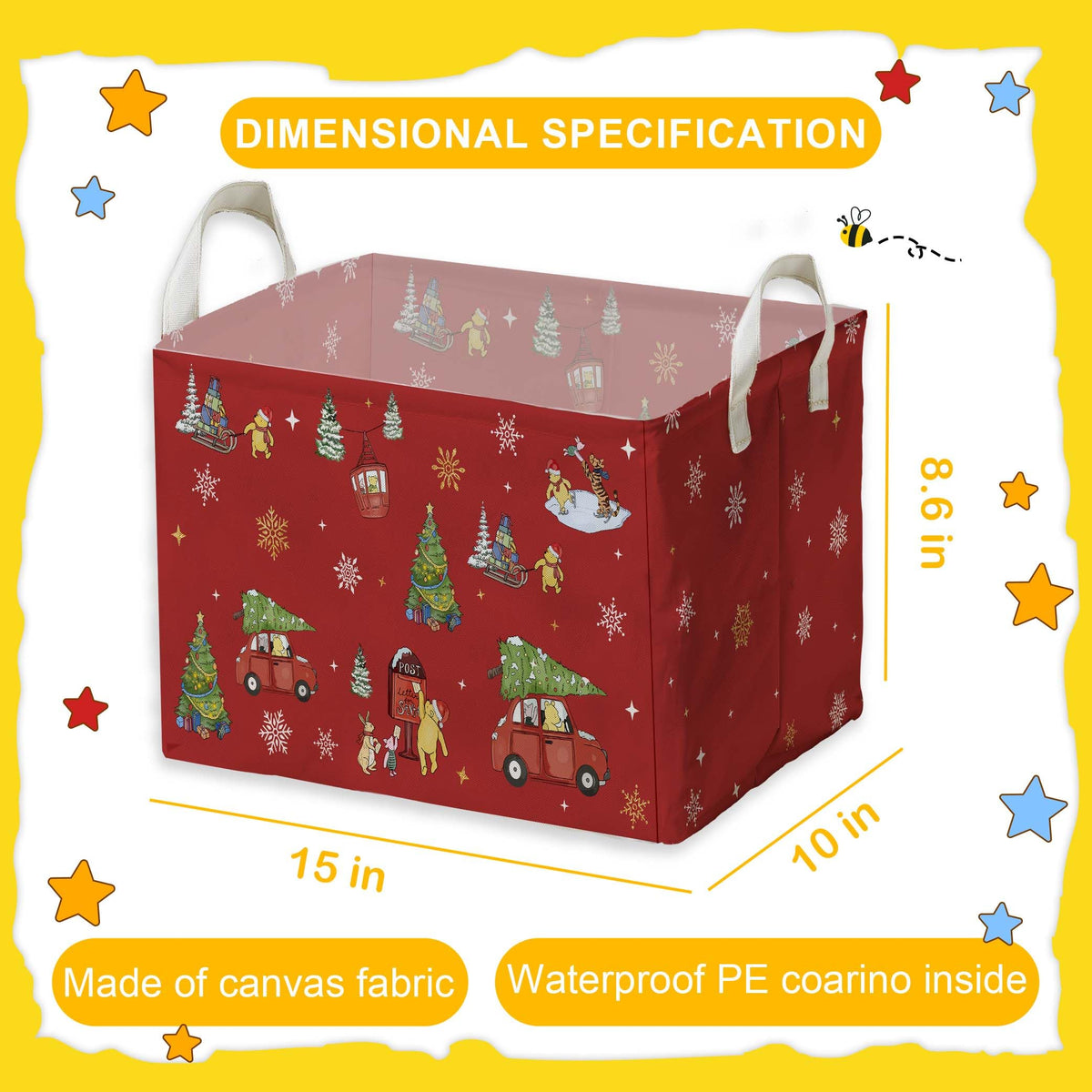 ZsaTuiy Winnie Theme Christmas Storage Basket,Hamper Winnie Baby Stuff Collapsible Storage Bin Laundry Hamper With A Waterproof PE Coating,Perfect Decoration for Baby Boy Girl Shower