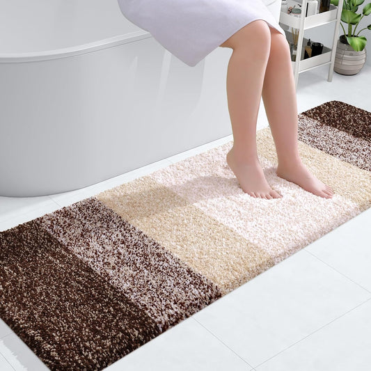 OLANLY Bathroom Runner Rugs - Extra Soft Microfiber Bath Mats | Quick Dry, Rubber Backing, 59x20, Brown
