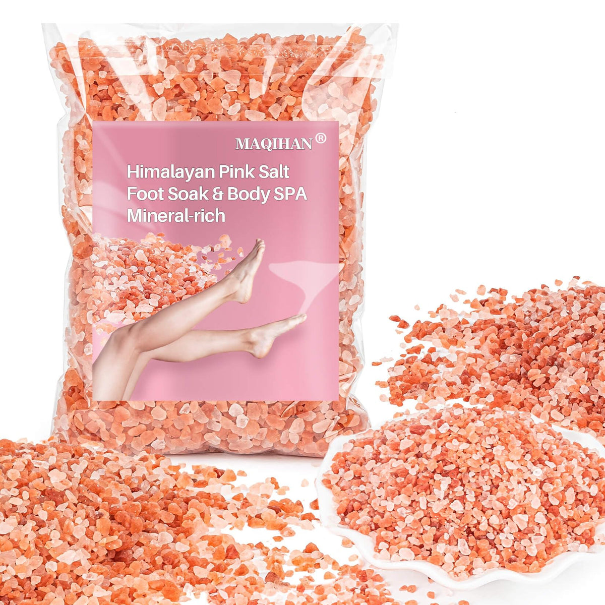 MAQIHAN Pink Himalayan Bath Salt - 10 Oz Himalayan Pink Salt for Bath Soak, Unscented Fine & Coarse Mix, Gentle Full Body & Foot Spa Care for Relaxing Nighttime Soaking
