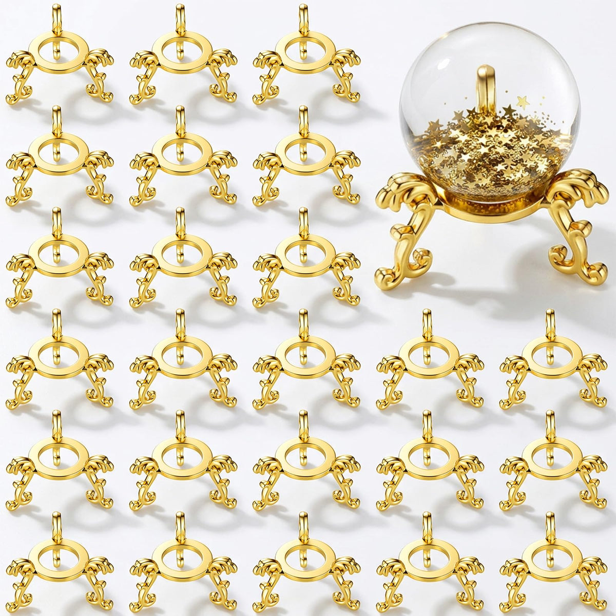 MySHUCE 24 Pcs Gold Crystal Ball Stand - Gold Sphere Display Holder for 40mm-80mm Crystal Balls, Natural Rocks, Stone, Glass & Natural Stone Display Stand, Decorative Rock Organizer