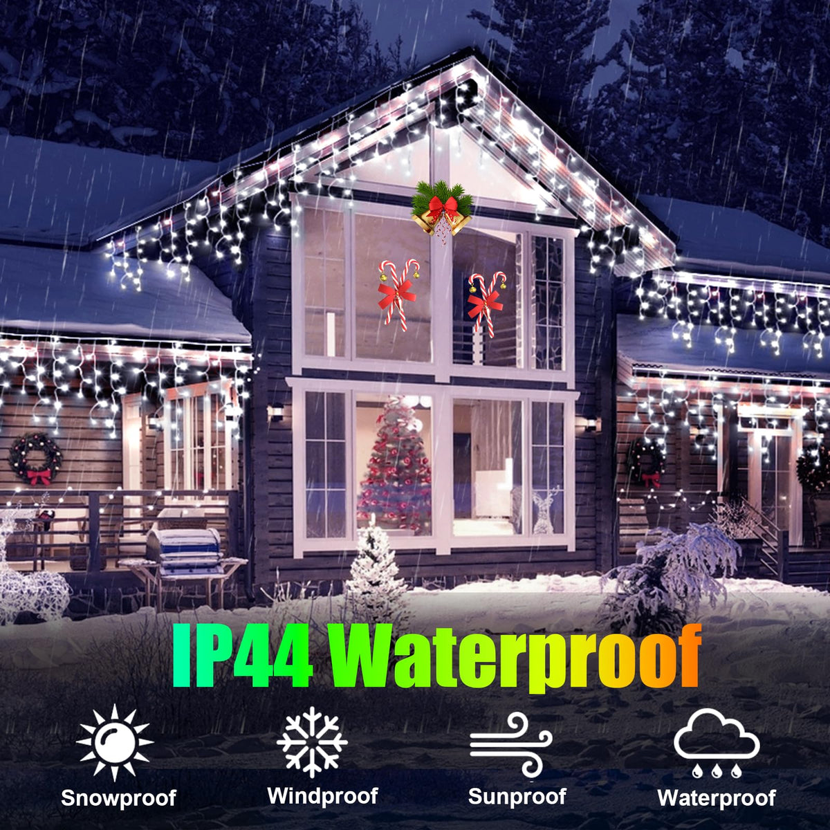 FLVOECN Christmas Lights Outdoor, 98FT 900LED Ice Lights for Outside, Ice String Lights with 8 Modes, Waterproof Timer Memory Hanging Light for Eaves Party Yard Garden(Cool White)