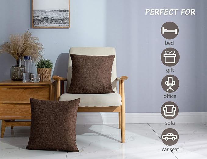 Stellhome Pack of 2 Linen Throw Pillow Covers Solid Fall Decorative Cushion