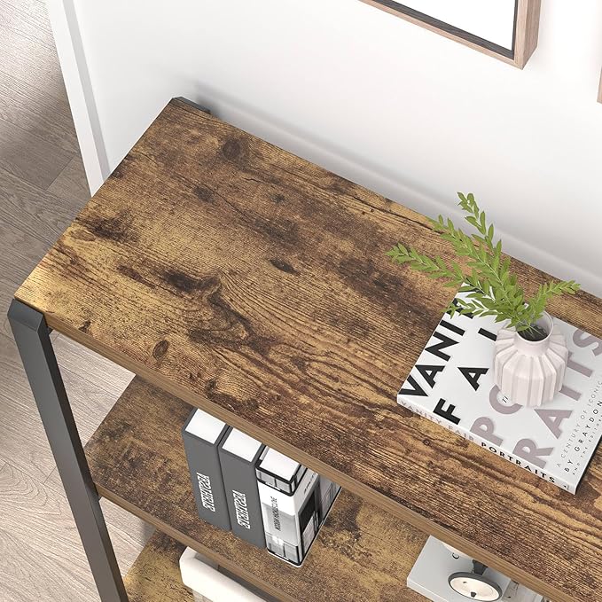 EXCEFUR Small Bookshelf, 3 Tier Short Low Book Shelf, Modern Metal and Wood