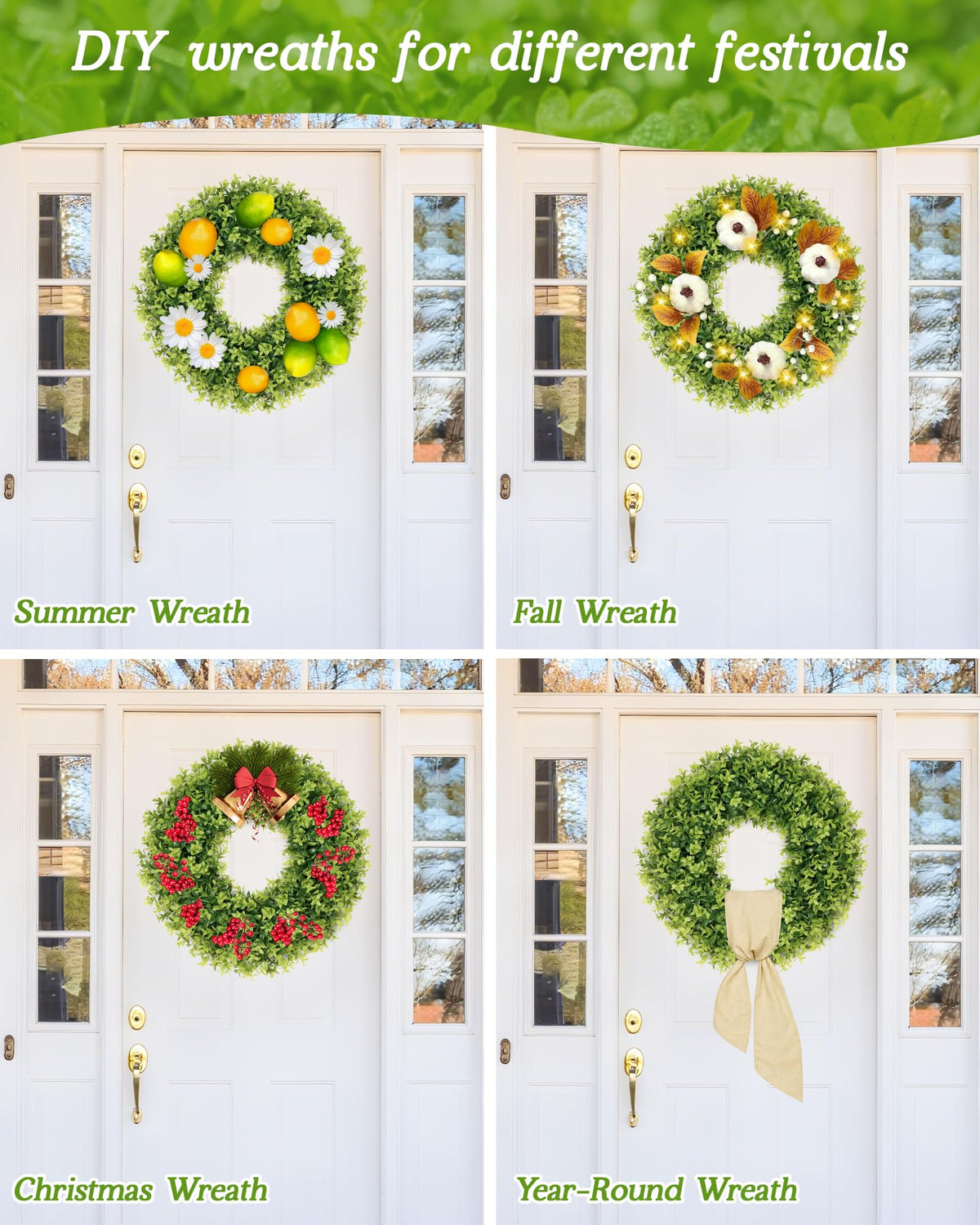 Vlorart 22 Inch Boxwood Wreaths for Front Door, UV-Resistant Green Decor