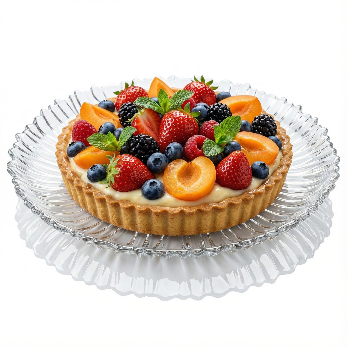 Large Glass Serving Platter 12.5” (31.5 cm) – Elegant Clear Presentation Plate for Cake, Desserts, Cheese, Appetizers & Table Decor (Ribbed 12.5”)
