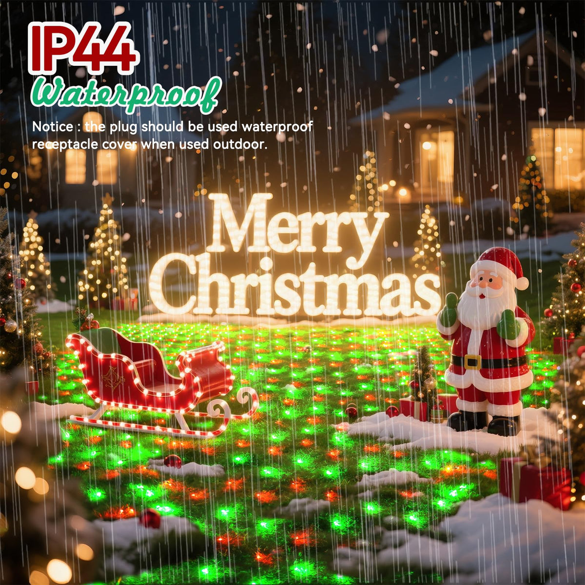 LitHome 21FT x 5FT Christmas Net Lights Outdoor, 360 LED Red Green Bush Lights with 8 Modes, Connectable Waterproof Net Mesh Light Dark Green Wire for Bushes Shrubs Outdoor Christmas Holiday Decor