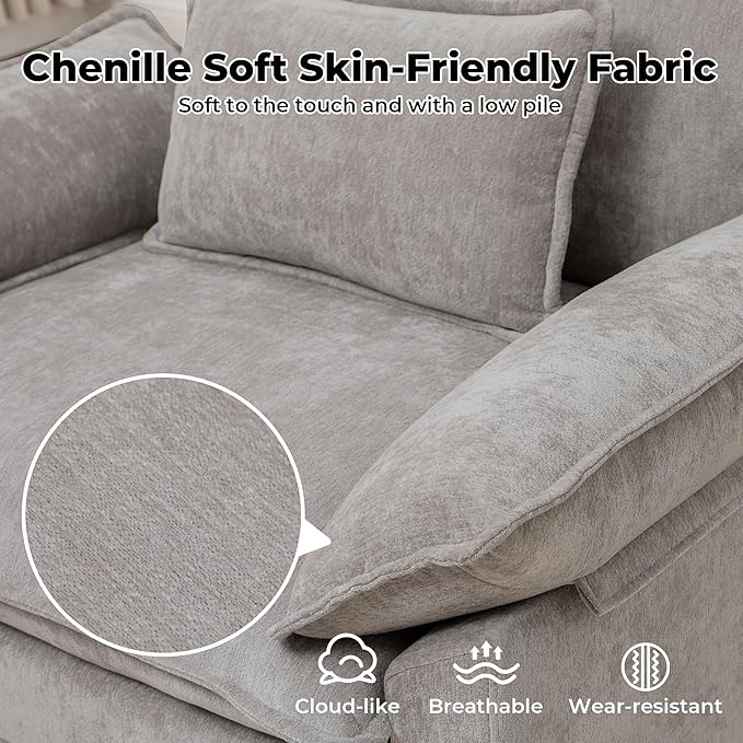Modern Oversized Accent Chairs Set of 2, Chenille Cloud Sofa Chair