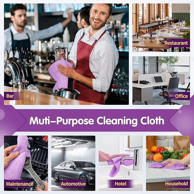 FIXSMITH Purple Microfiber Cleaning Cloth -Pack of 8, Highly Absorbent Cleaning