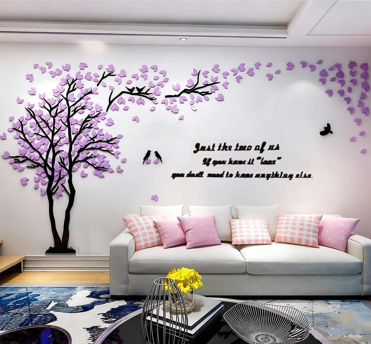 Family Tree Wall Decor Decals - DIY 3D Tree of Life Wall Art Large Decal Stickers Silver Decor Living Room Mural for Bedroom Hallway Home TV Background (Purple Left,M-98X51in)