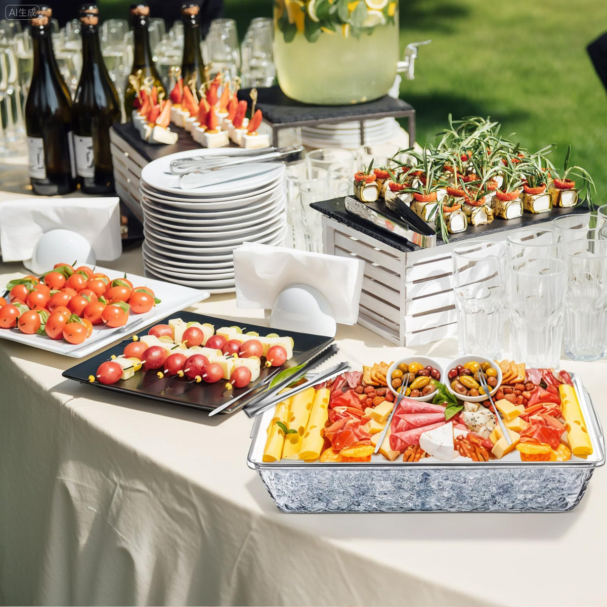 Baderke 1 Set 16" x 9" Chilled Serving Tray for Parties with Compartments and Lid Charcuterie Serving Board Ice Rectangle Chilled Party Platter for Seafood Vegetable Fruit Shrimp Cocktail (Silver)