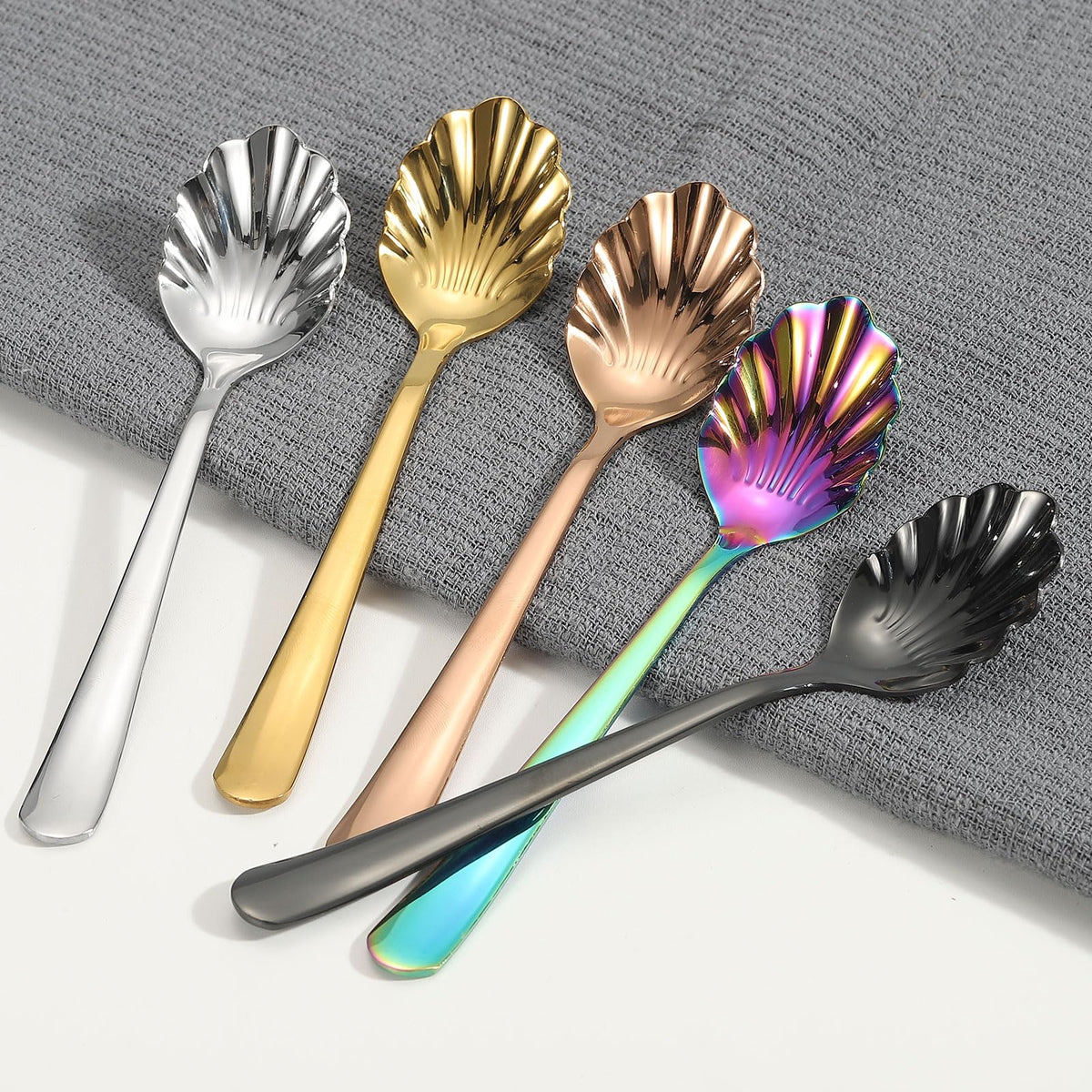 uxcell 2pcs Stainless Steel Shell Spoon, Metal Sugar Spoon for Coffee, Yogurt, Home, Bar Use, Black