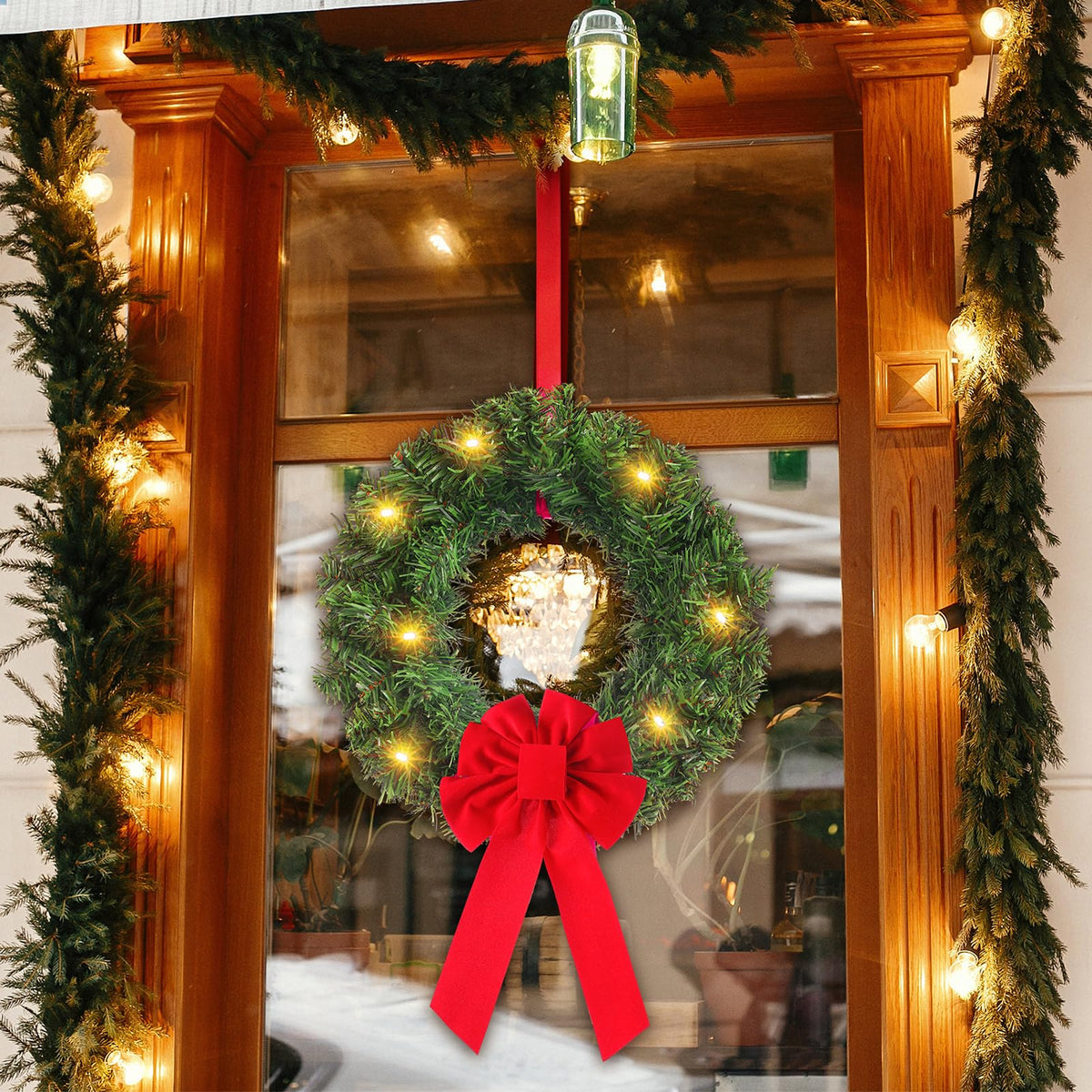 Daifunli 6 Pcs Pre Lit Christmas Wreath with Lights for Windows 11.8 Inch LED Christmas Front Door Wreath with Bow Greenery Artificial Hanging Garlands for Fireplaces Home Porch Wall Decor