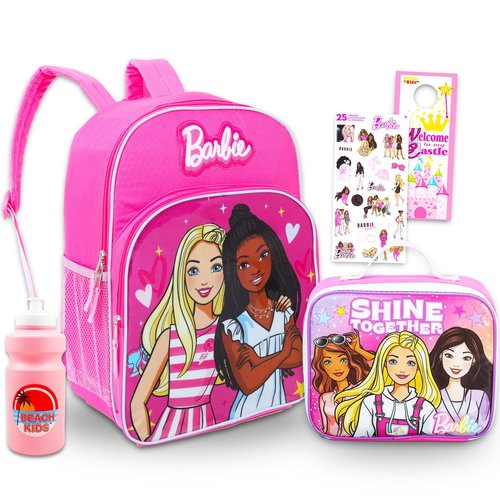 Barbie Backpack and Lunch Bag Set - Bundle with 16" School Bag, Lunch Box, Water Bottle, Stickers, More | Barbie Backpack with Lunchbox for Girls, Kids