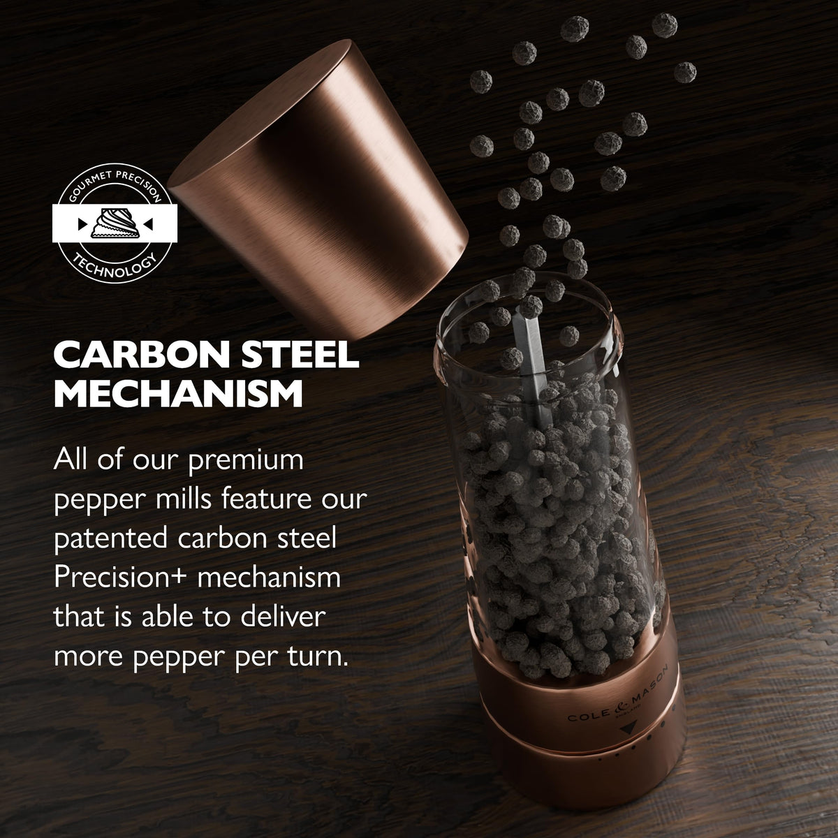 Cole & Mason Derwent Salt & Pepper Grinder Set - Salt & Pepper Grinder Set with Adjustable Grind Settings - Easily Refillable Spice Mills for Enhanced Taste - Copper with Stainless Steel Funnel