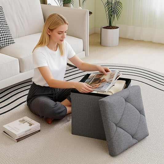 15'' W Storage Ottoman Bench, Folding Storage Bench Ottoman,
