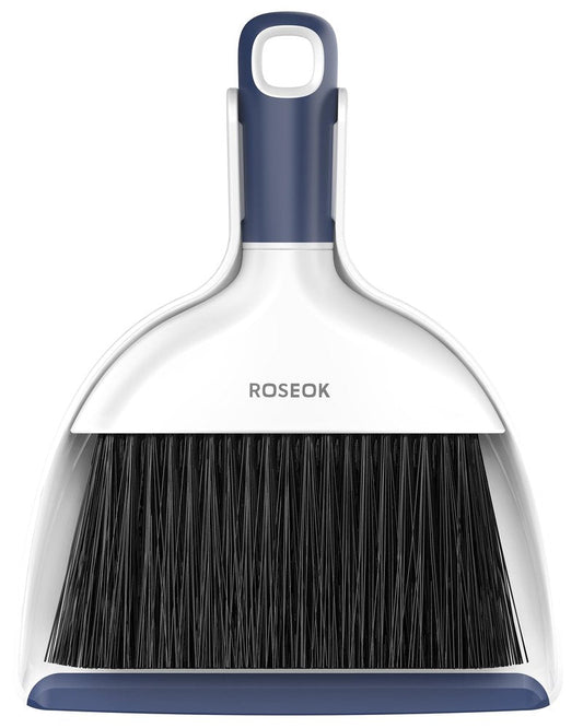 ROSEOK Mini Broom and Dustpan Set for Cleaning, Compact Desktop Dustpan with Brush for Kitchen Counter, Office, Car, Navy Blue, 1 Pack