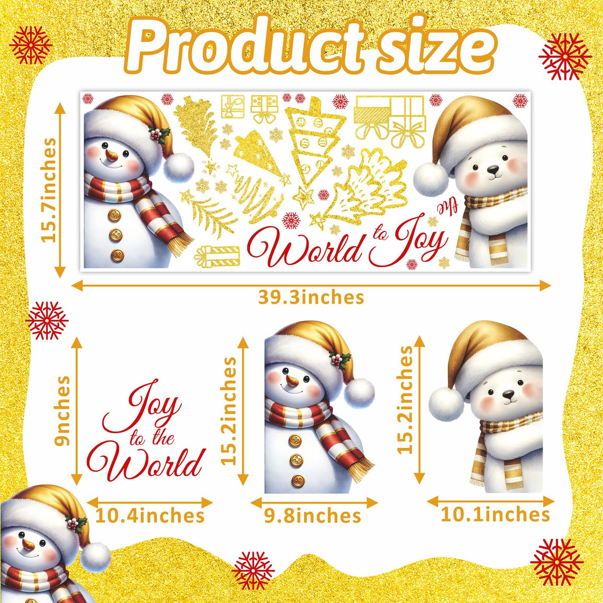 Christmas Window Decorations Stickers Snowman Window Decals Vinyl Christmas Windows Clings Double-Side Xmas Decal Peel and Stick Joy to The World Sticker for Home Xmas Party Supplies Decor