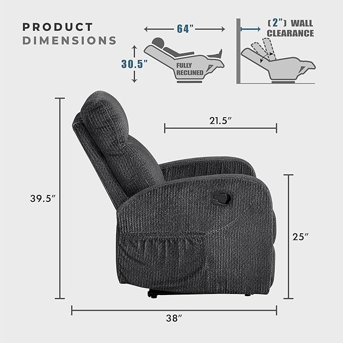 Lexicon Manual Recliner Chair, Textured Microfiber Reclining Chair, Wall Hugger