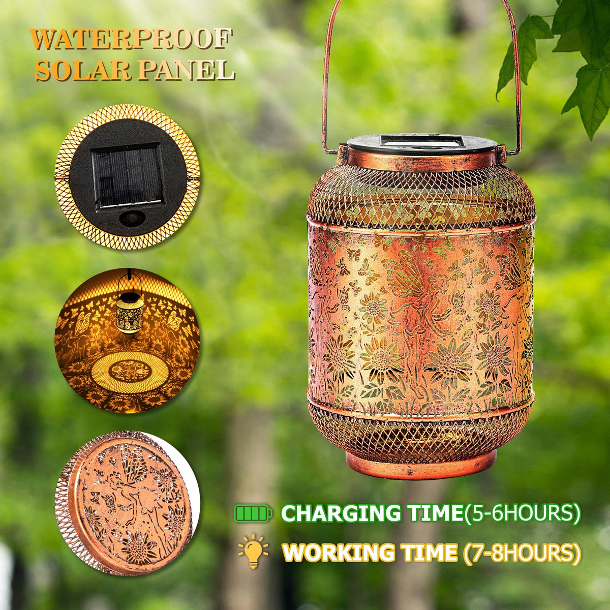 Hummingbird Solar Lantern Outdoor Waterproof Garden Decor, Christmas Gifts for Women, Mom, Metal Hanging Sunflower Solar Lights Outdoor Decoration for Yard, Patio, Tabletop, Pathway
