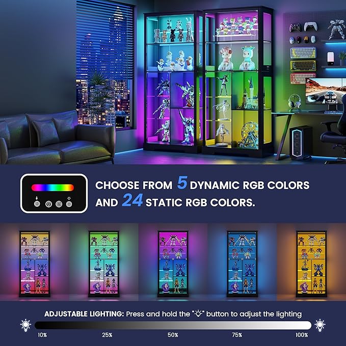 Gurexl Display Cabinet with Motion Sensor LED Lights, Glass Curio Cabinet with