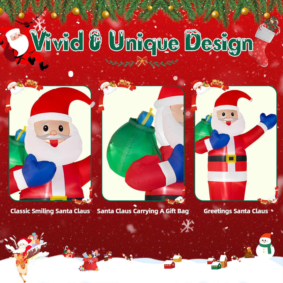 B&D 12FT Giant Christmas Inflatables Santa Claus Outdoor Decorations Built-in LED Lights, Christmas Blow Up Santa Yard Decorations with Gift Bag Inflatable Xmas Decorations for Yard Garden Lawn