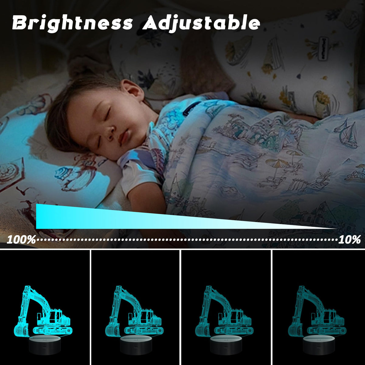 CoolGift Mart Excavator 3D Night Light, 3D LED Optical Illusion Lamp with Remote Control and Timer, Perfect Christmas and Birthday Gift Idea for Boys, Kids, and Teens
