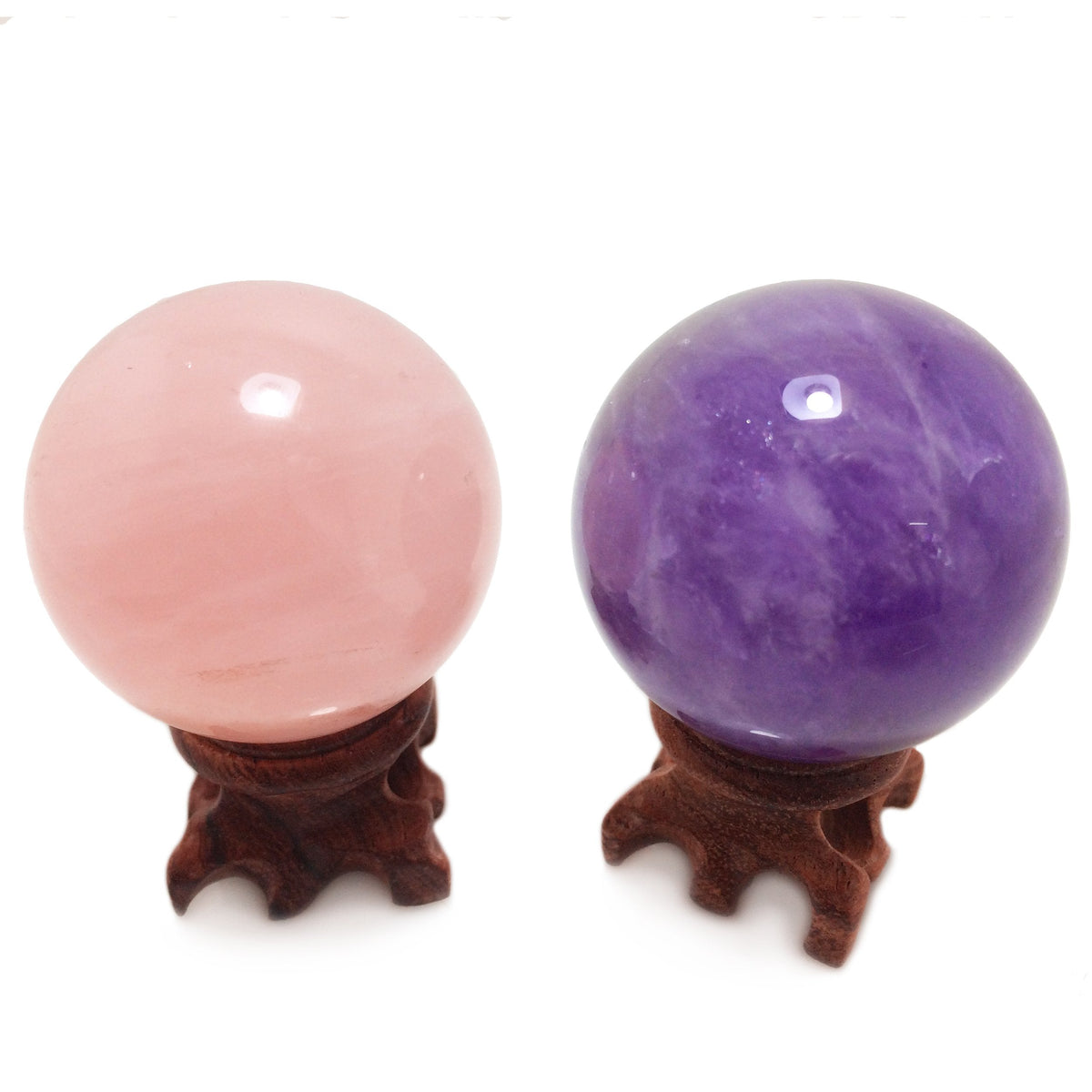 Polar Jade Natural Crystal Balls, Rose Quartz and Amethyst Power Stone Spheres with Stand for Crystal Healing, Meditation, Feng Shui, Scrying, Decor, Hand-Made