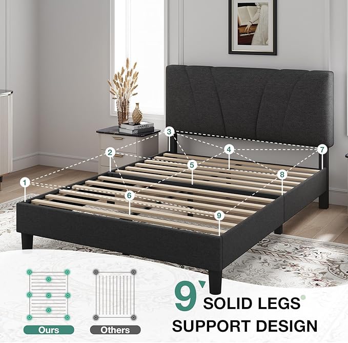 Novilla Queen Bed Frame with Headboard, Bed Frame Queen Size with Wood Slats