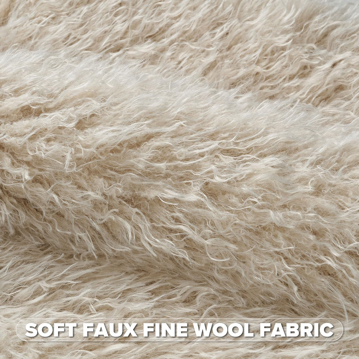 FUTEI Pack of 2 Shaggy Mongolian Faux Wool Throw Pillow Covers 18x18 Inch Soft Fluffy Farmhouse Decorative Cushion Case for Couch Bed Living Room, Beige