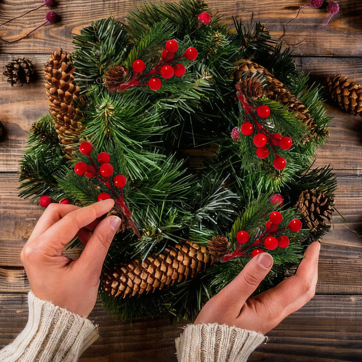 JOINCCI 25PCS Christmas Floral Picks - Artificial Greenery Stems with Pine Cones & Red Berries for DIY Xmas Wreaths, Garlands, Tree Decor, Holiday Centerpiece and Home Decor (8.66 Inch)
