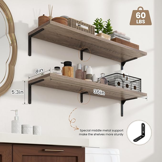 Fun Memories Deep Floating Shelves, 36W x 8D Floating Shelves Set of 2
