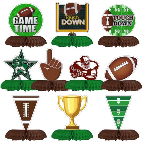 Horaldaily 10PCS Football Party Table Decoration Centerpieces, Football Game Day Honeycomb Centerpieces Table Toppers for Home Classroom School Boys Girls Baby Shower Birthday Supplies