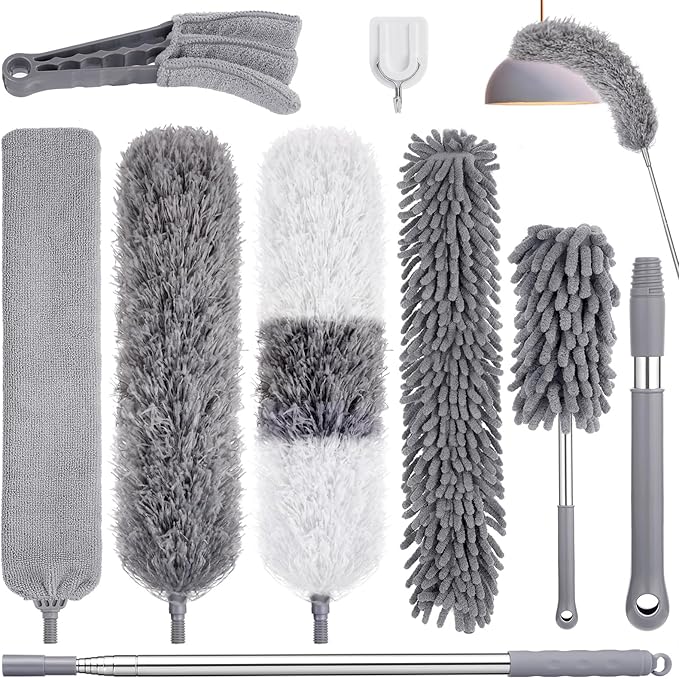 9PCS Dusters for Cleaning, Extendable Microfiber Duster