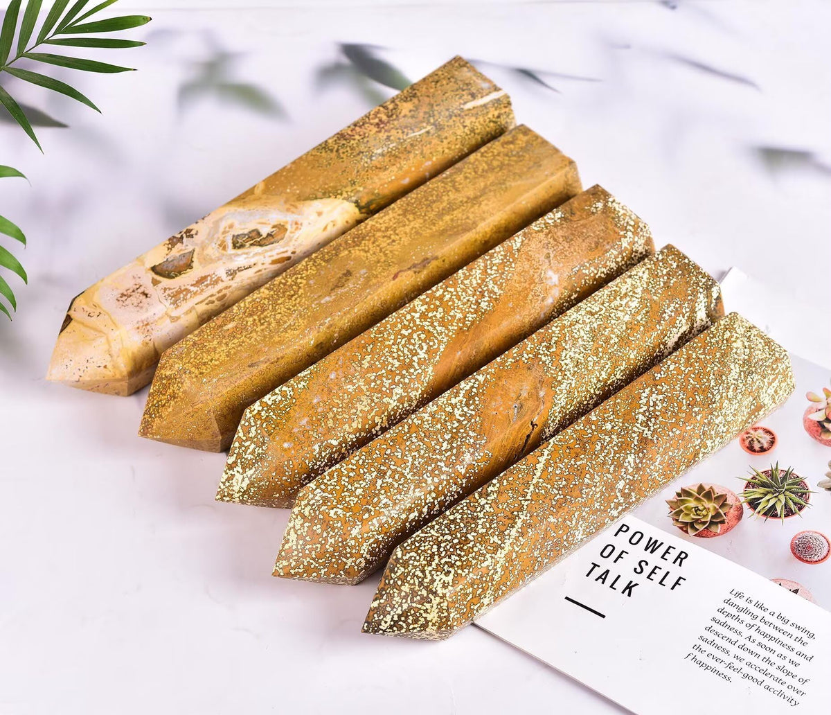 AMOYSTONE Large Yellow Ocean Jasper Stone Wand Healing Crystal Obelisk Tower 6 Faceted Column Reiki Chakra Meditation Therapy 3.5-4.0 LBS