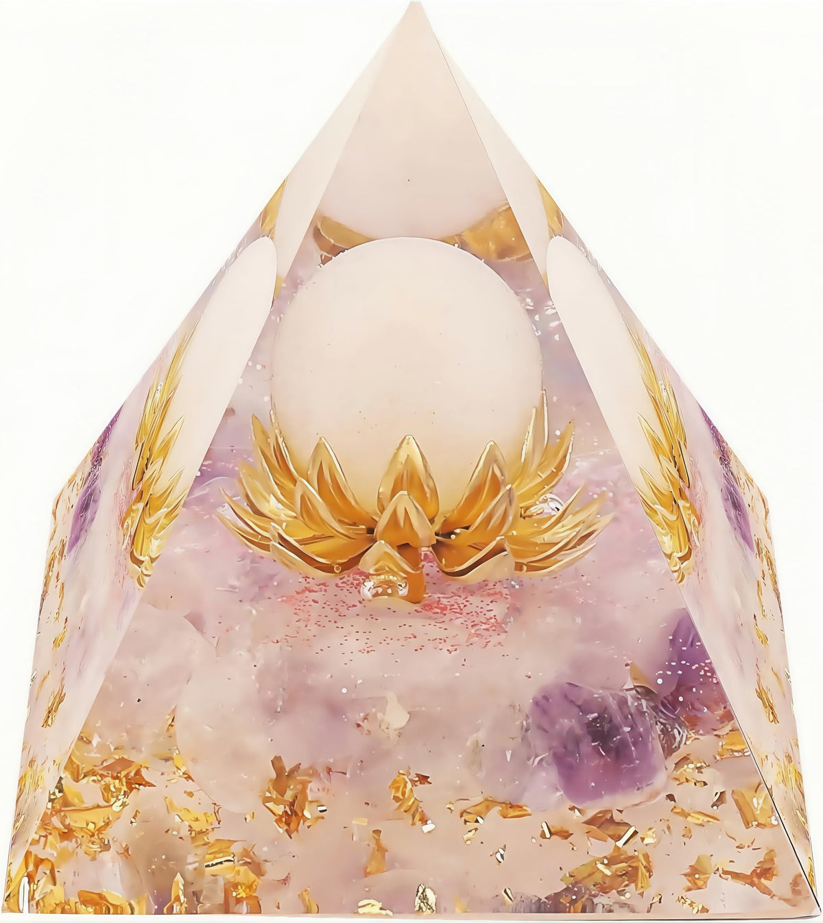 EternalOrgone Flower of Agate with Lavenda Light Amethyst Healing Crystal Pyramids for Reduce Stress Chakra Reiki Healing Meditation Attracts Lucky and Success