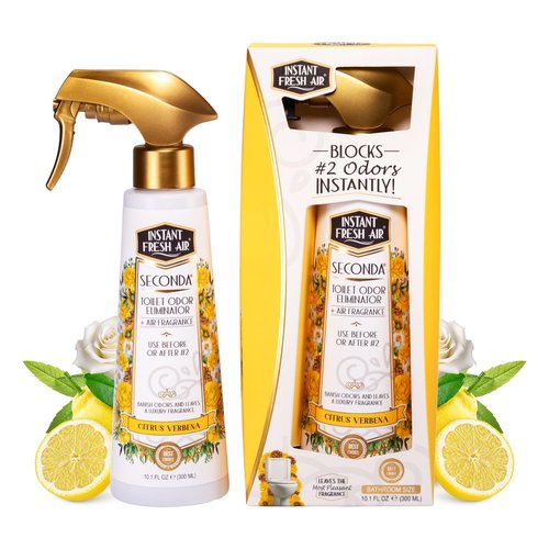 Instant Fresh Air Seconda Premium Toilet Spray - Bathroom Air Freshener & Toilet Bowl Odor Eliminator - For Home, Business, School - Bathroom Deodorizer - Long Lasting Citrus Fragrance - 10.1 fl oz.