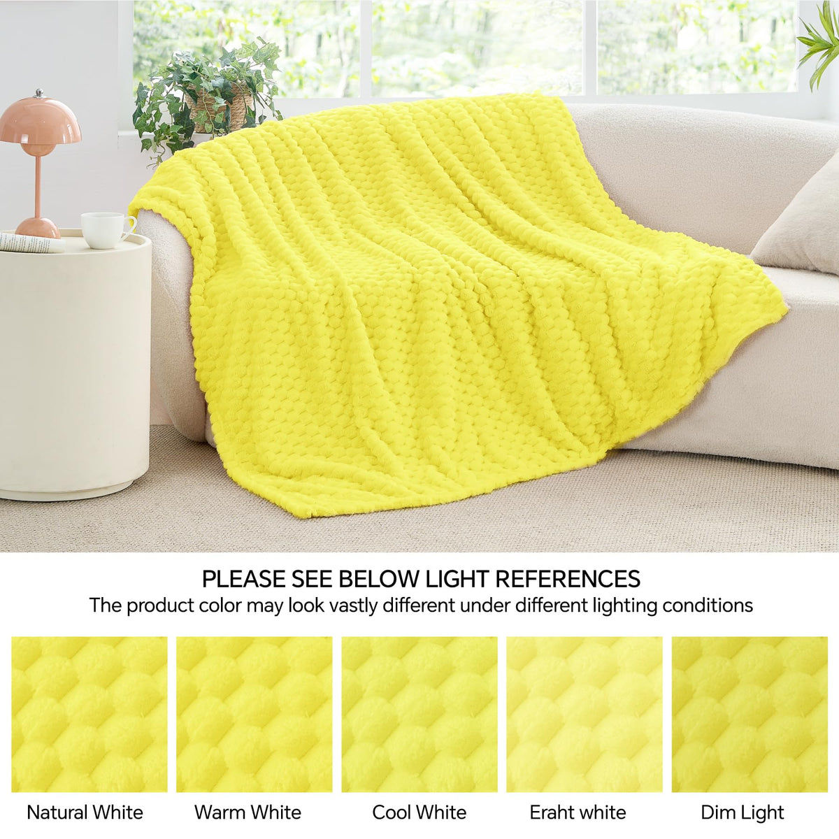 BEDELITE Fleece Throw Blanket for Couch & Bed - 3D Jacquard Decorative Amber Yellow Blanket, Super Soft and Cozy Warm Fuzzy Blanket All Seasons Suitable, 50x60Inches