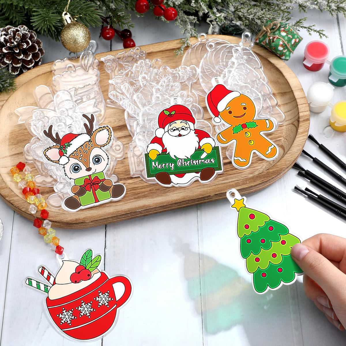 Beeveer 30 Sets Christmas Suncatcher Crafts DIY Window Paint Art Kit Snowman Gingerbread House Creative Xmas Window Ornament for Christmas Holiday Seasonal Home Activities Party Project