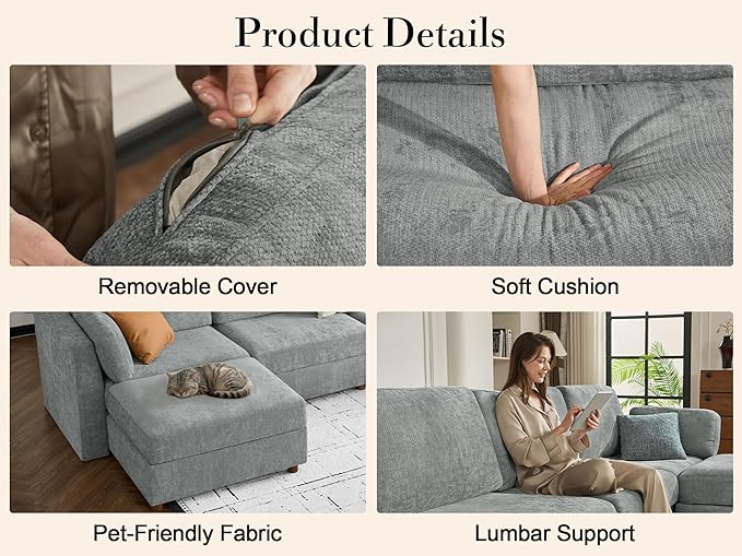 Oversized Modular Sectional Sofa, Solid Wood Frame Sofa, Removable Washable