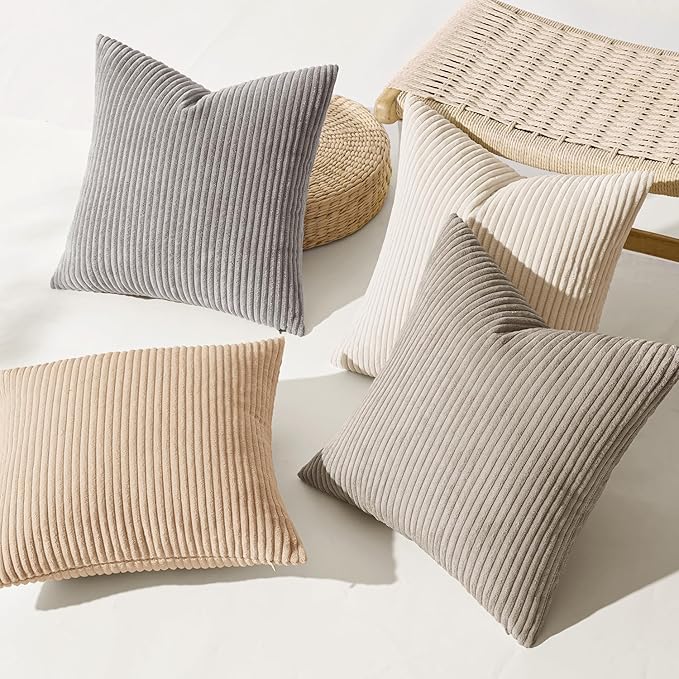 MIULEE Boho Farmhouse Neutral Cream Throw Pillow Covers 18x18 Inch Set of 4