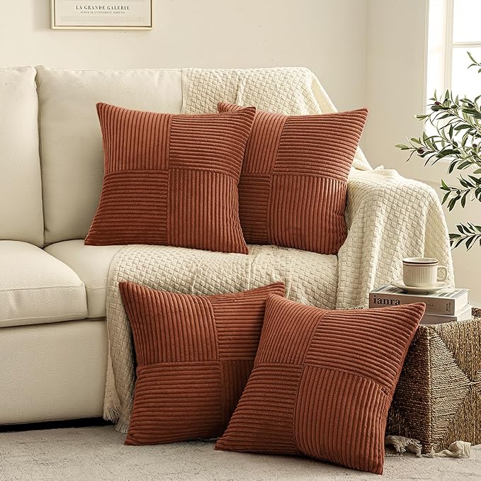 MIULEE Boho Farmhouse Rust Decorative Throw Pillow Covers 20x20 Inch 4 Packs