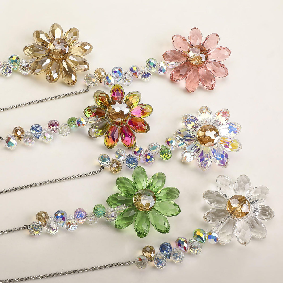 HDCRYSTALGIFTS 6PCS 12.5'' Crystal Sunflower Suncatchers for Window Hanging, Window Sun Catchers Crystals Rainbow Maker Light Catcher Indoor Outdoor Garden Decor Glass Ornaments for Christmas Tree